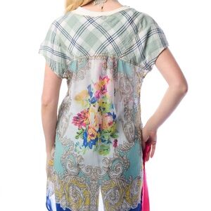 Aratta Floral Los Angeles Mixed Print Button Down Short Sleeve Shirt Top Small S
